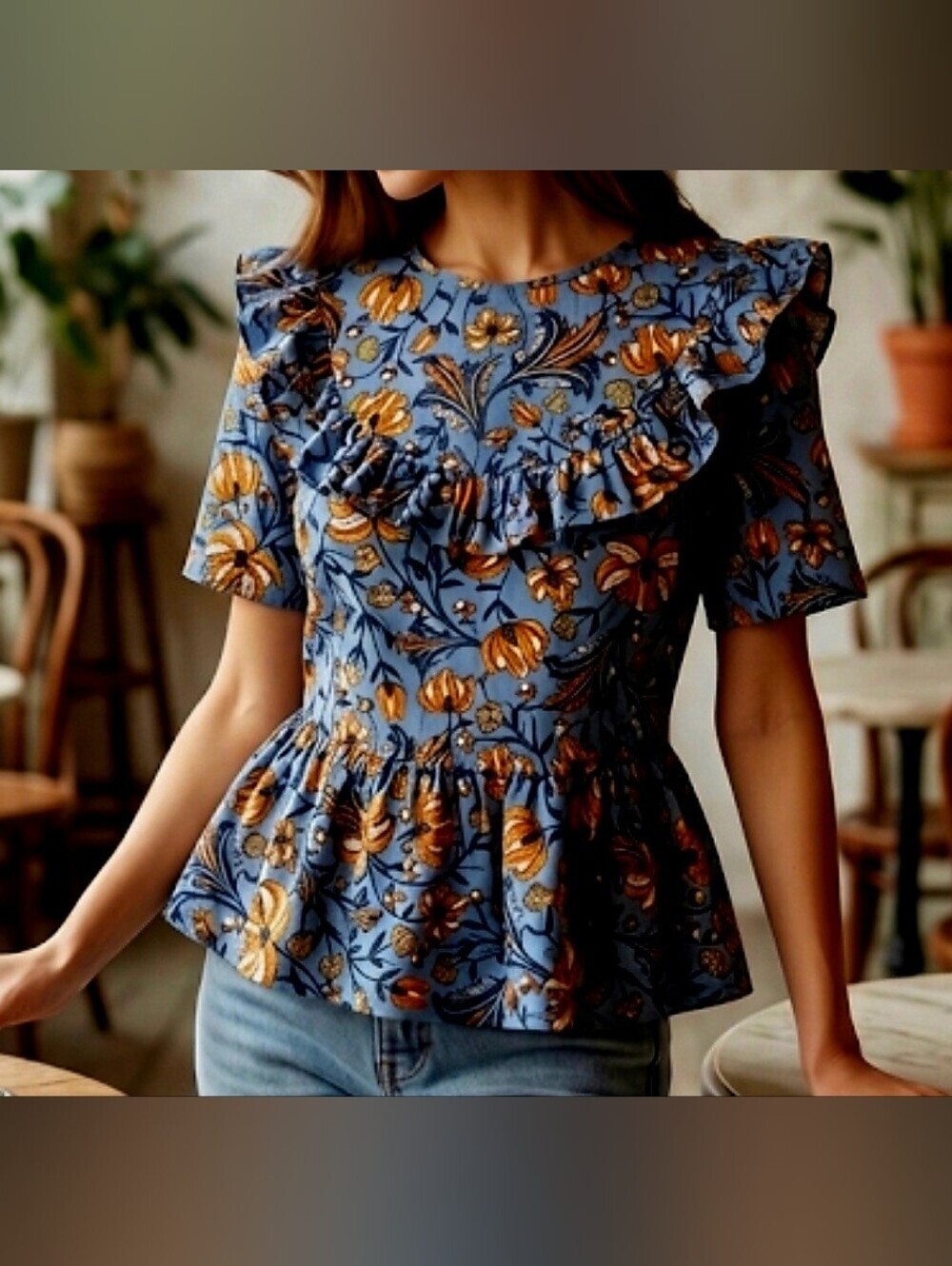 Zara Blue Floral Print Top